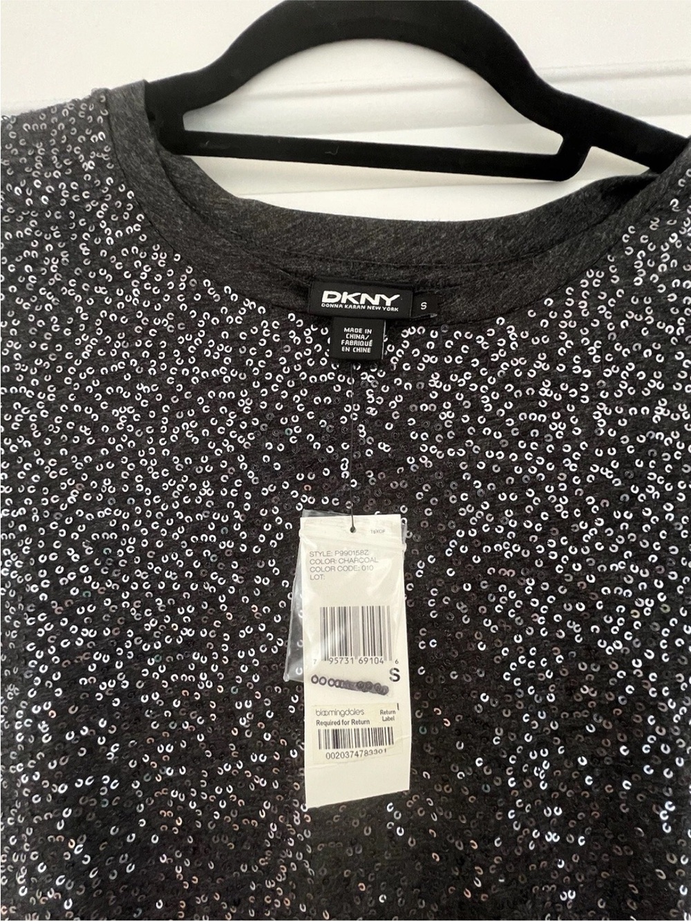 DKNY Vintage Dark Gray Sequin Tee - Size S - NWT